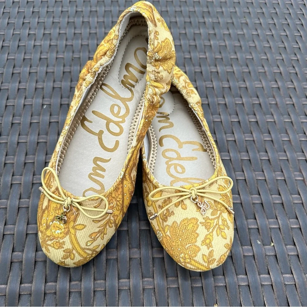 New Sam Edelman Felicia Floral Jacquard Ballet Flat, Size 2, Girl Youth Shoes